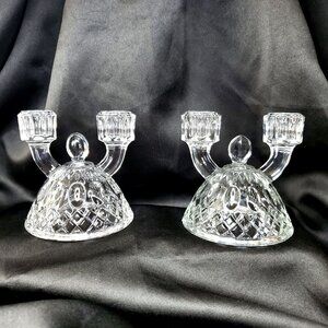 VTG 2 Imperial Glass Diamond Thumbprint Double Candlestick Taper Candle Holders